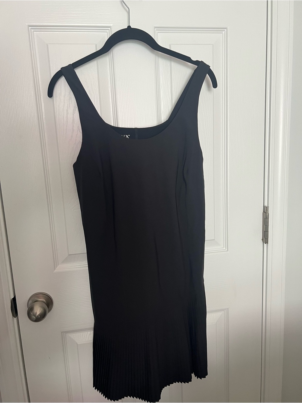 SPANX Black Sleeveless Midi Dress with Pleated Hem